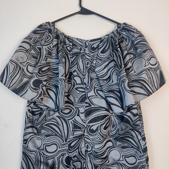 Magaschoni Silk Cotton Artsy Gray Floral Swirl Shift Dress Medium Lagenlook - Picture 5 of 11